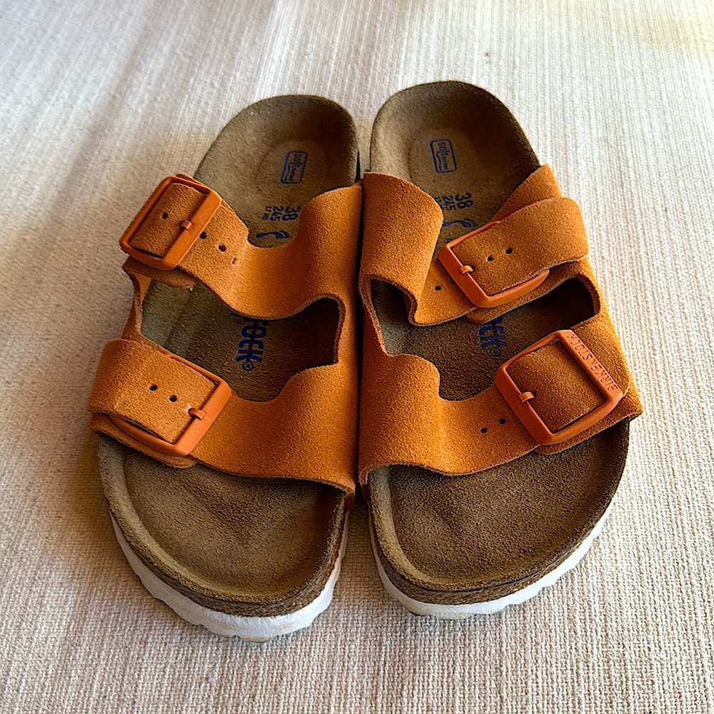 NWOT Orange Suede Arizona Birkenstocks size 38